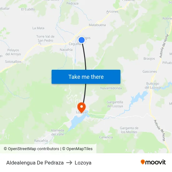 Aldealengua De Pedraza to Lozoya map