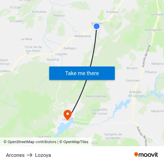 Arcones to Lozoya map