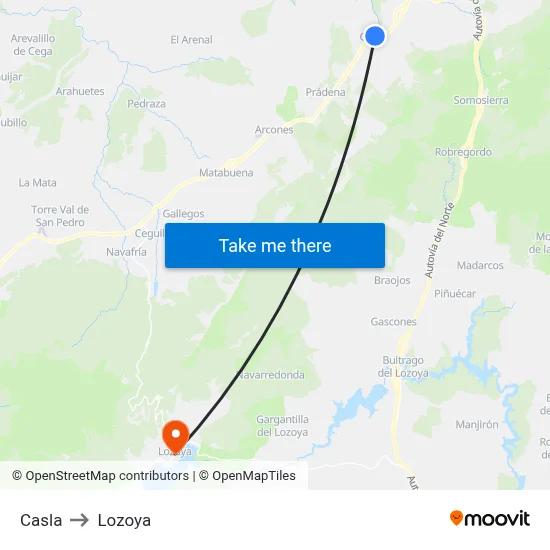 Casla to Lozoya map