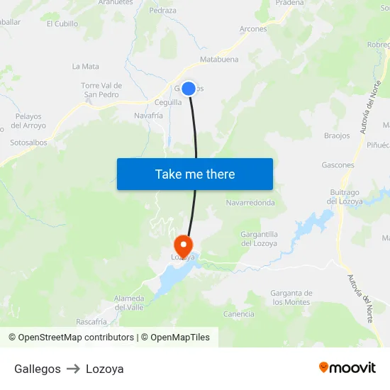 Gallegos to Lozoya map