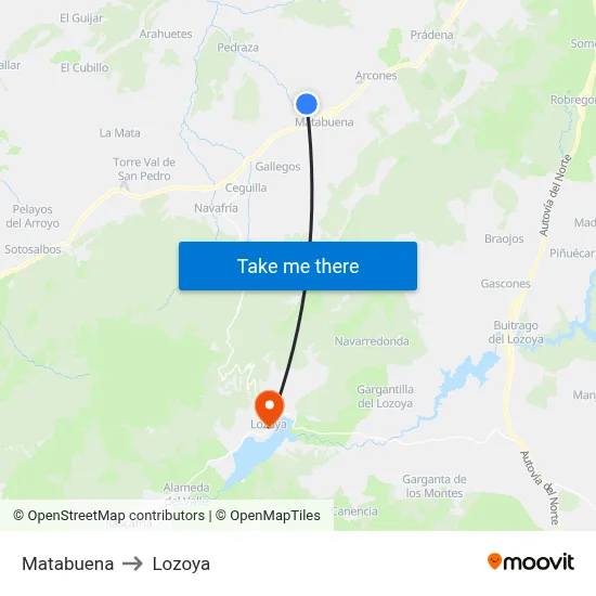 Matabuena to Lozoya map