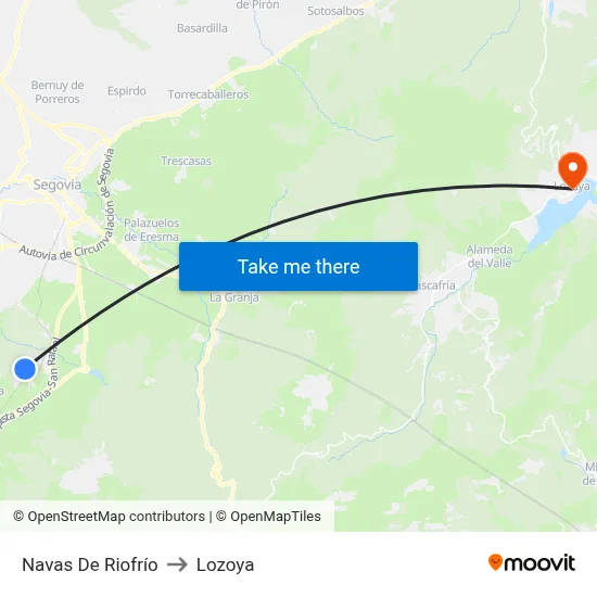 Navas De Riofrío to Lozoya map