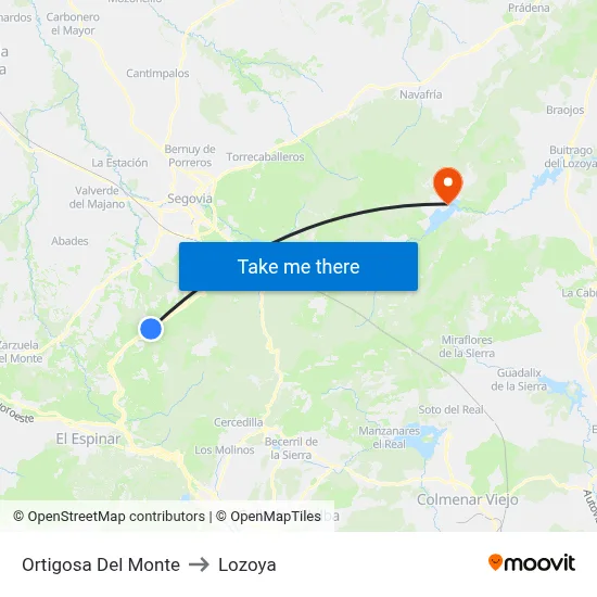 Ortigosa Del Monte to Lozoya map