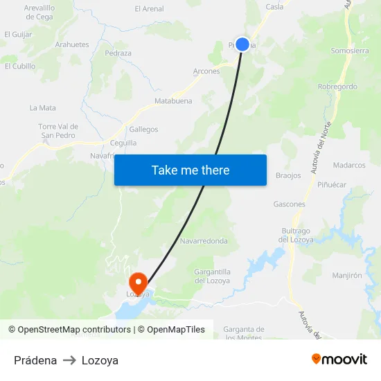 Prádena to Lozoya map