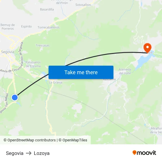 Segovia to Lozoya map