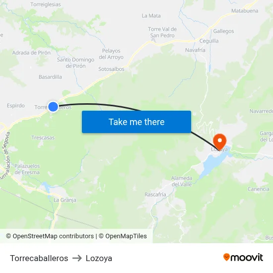 Torrecaballeros to Lozoya map