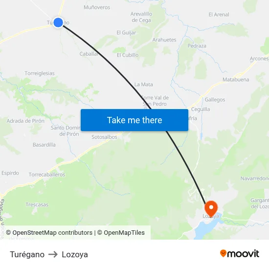 Turégano to Lozoya map