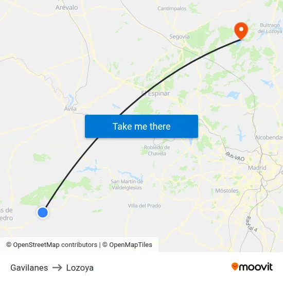 Gavilanes to Lozoya map