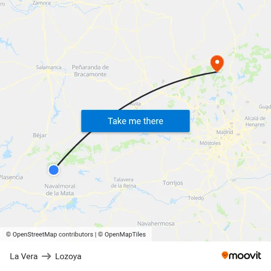 La Vera to Lozoya map