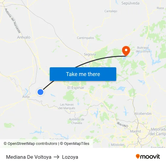 Mediana De Voltoya to Lozoya map