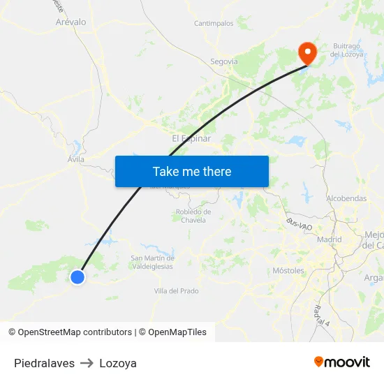 Piedralaves to Lozoya map