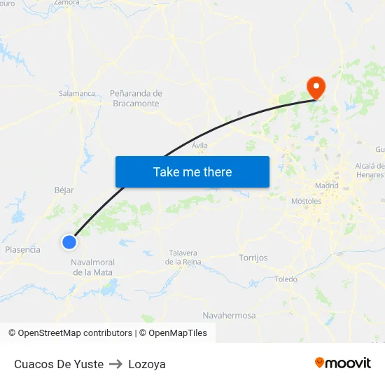 Cuacos De Yuste to Lozoya map
