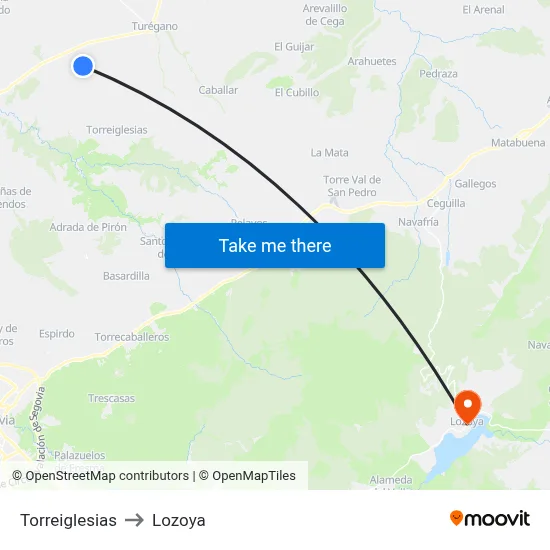 Torreiglesias to Lozoya map