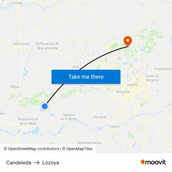 Candeleda to Lozoya map