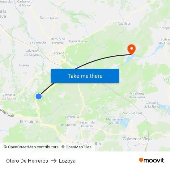 Otero De Herreros to Lozoya map