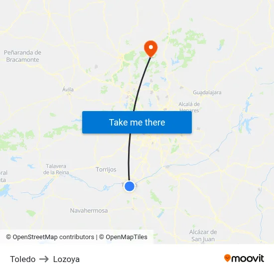 Toledo to Lozoya map