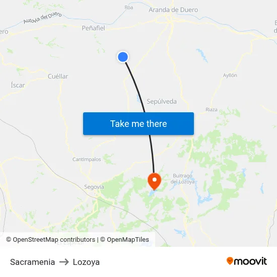 Sacramenia to Lozoya map