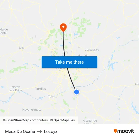 Mesa De Ocaña to Lozoya map