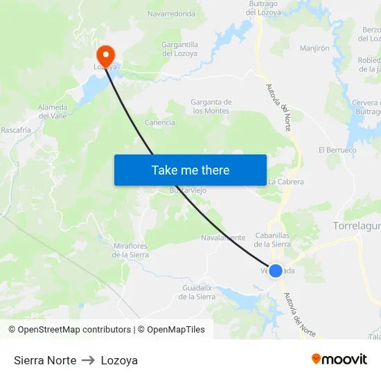 Sierra Norte to Lozoya map