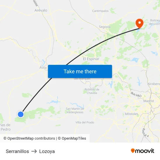 Serranillos to Lozoya map