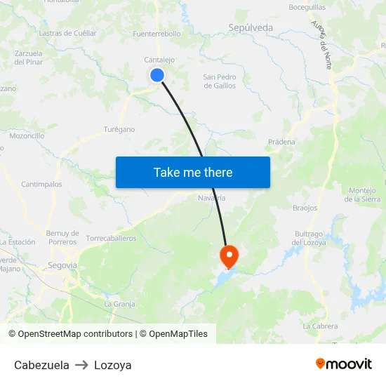 Cabezuela to Lozoya map