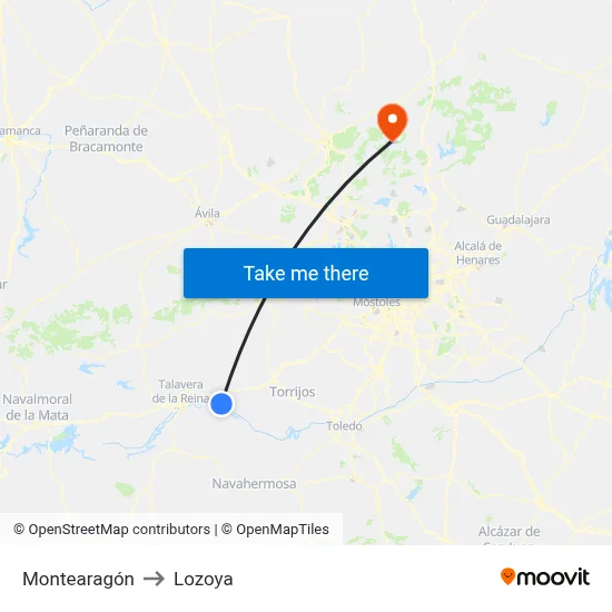 Montearagón to Lozoya map