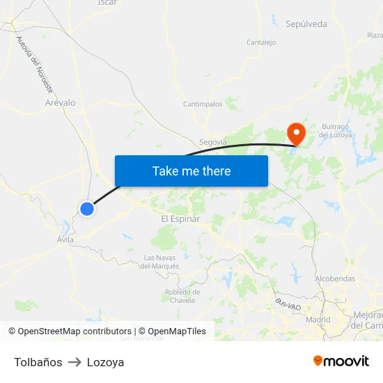 Tolbaños to Lozoya map