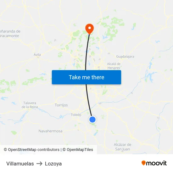 Villamuelas to Lozoya map