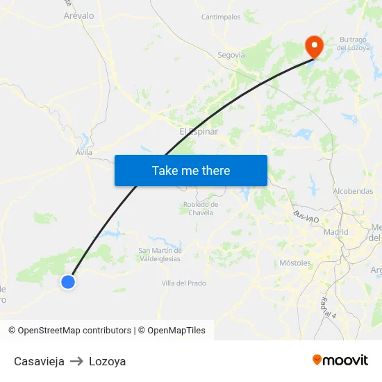 Casavieja to Lozoya map