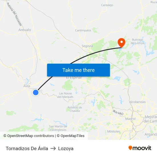 Tornadizos De Ávila to Lozoya map