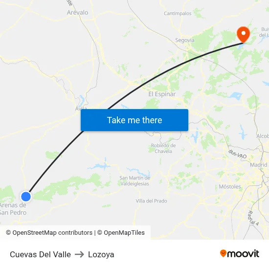 Cuevas Del Valle to Lozoya map