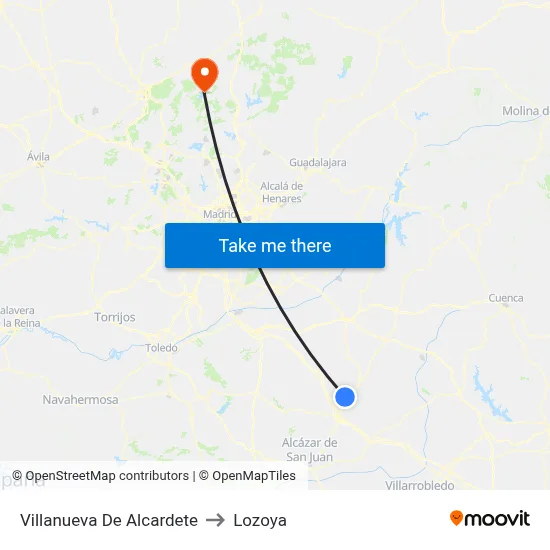 Villanueva De Alcardete to Lozoya map