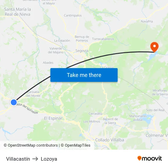Villacastín to Lozoya map