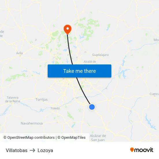 Villatobas to Lozoya map