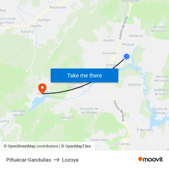 Piñuécar-Gandullas to Lozoya map