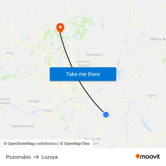 Pozorrubio to Lozoya map