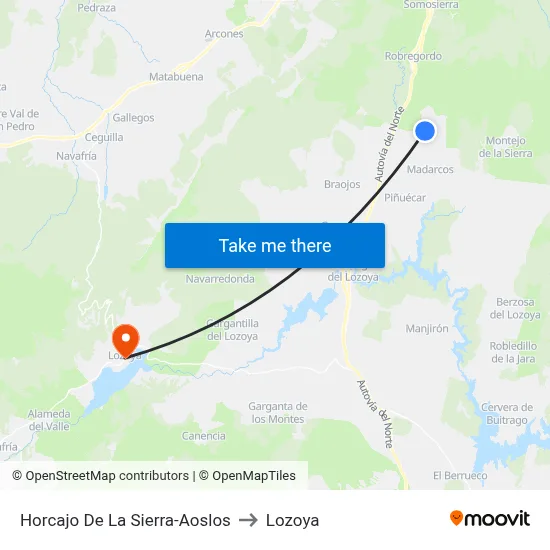 Horcajo De La Sierra-Aoslos to Lozoya map