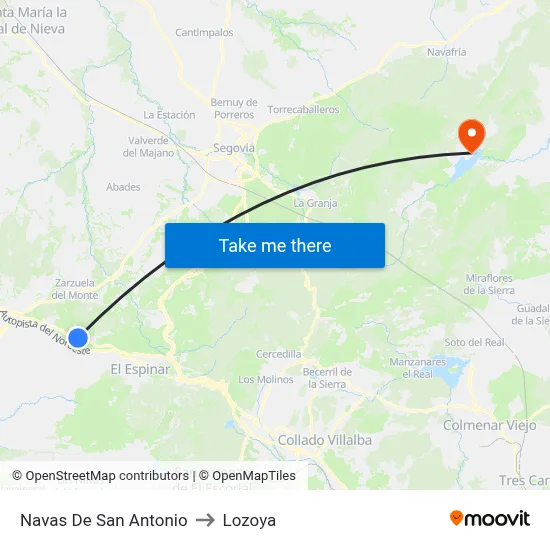 Navas De San Antonio to Lozoya map