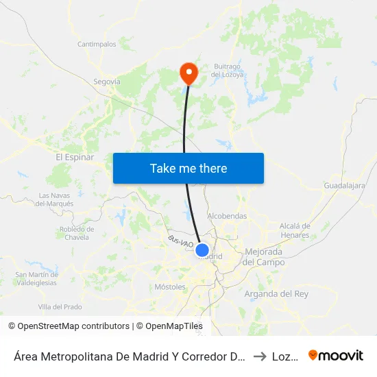 Área Metropolitana De Madrid Y Corredor Del Henares to Lozoya map