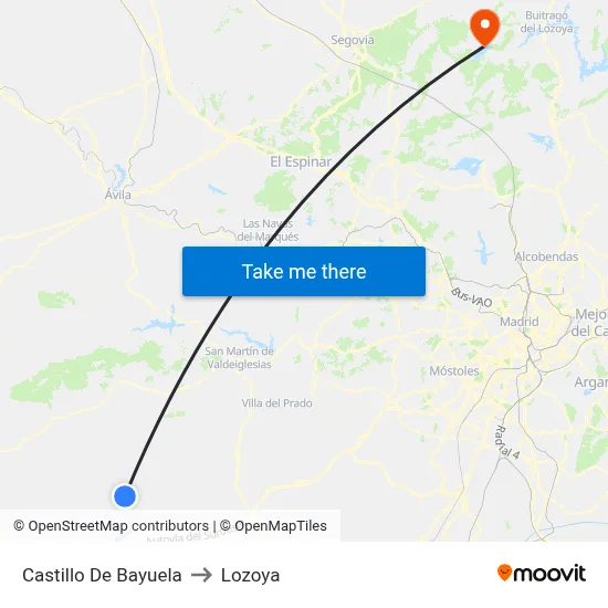 Castillo De Bayuela to Lozoya map
