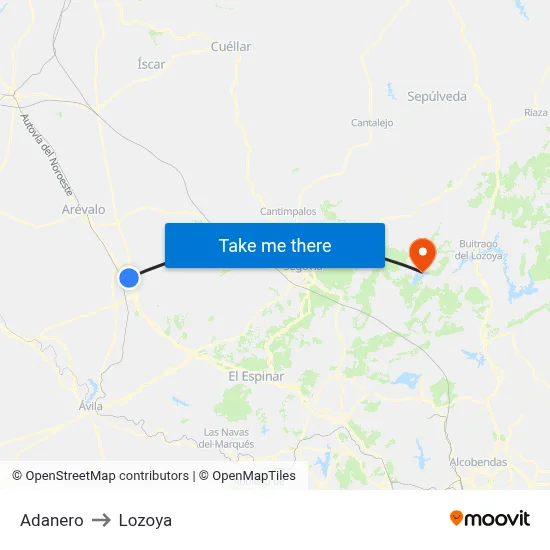 Adanero to Lozoya map
