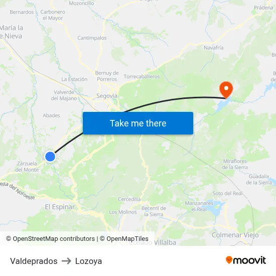 Valdeprados to Lozoya map