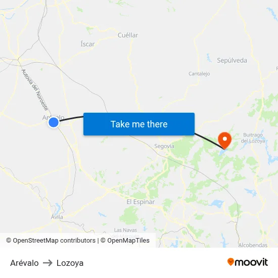 Arévalo to Lozoya map