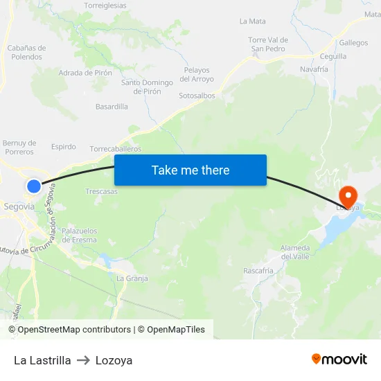 La Lastrilla to Lozoya map