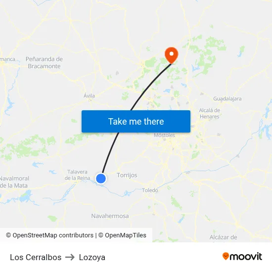 Los Cerralbos to Lozoya map