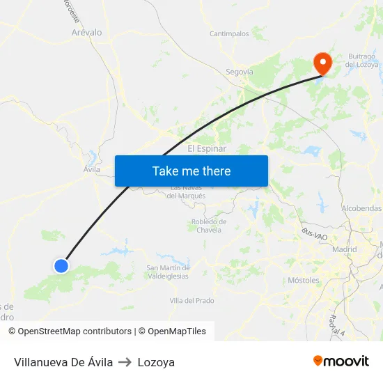 Villanueva De Ávila to Lozoya map