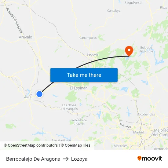 Berrocalejo De Aragona to Lozoya map