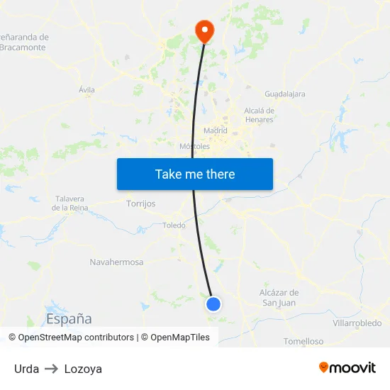 Urda to Lozoya map