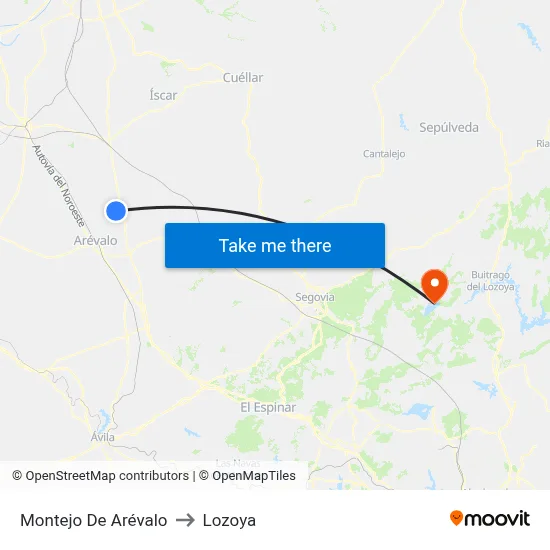 Montejo De Arévalo to Lozoya map
