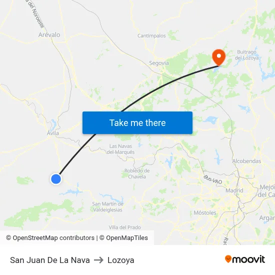 San Juan De La Nava to Lozoya map